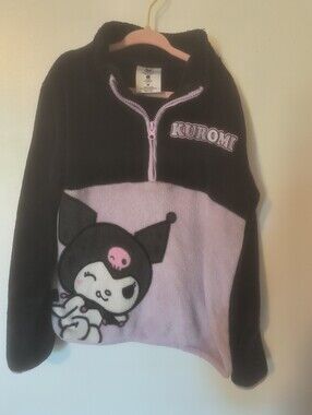Kuromi Fleece Pullover Half-Zip - Black & Light Purple
